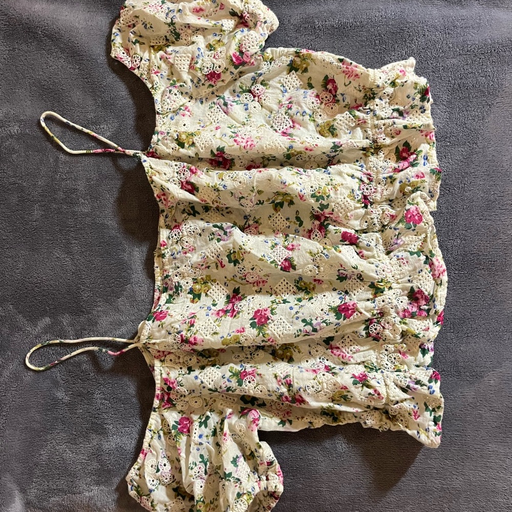 Topshop Floral Print Blouse with Lace Detail